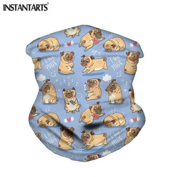 

INSTANTARTS Outdoor Windproof Facecover Cycling Motorcycle Head Scarf Pug Dog Printed Neck Warmer Sport Face Scarfs