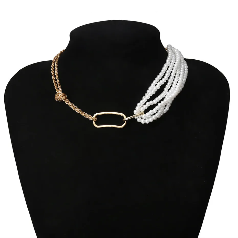 

CIBO 2021 Europe and the United States punk unique pearl multilayer collarbone chain female gothic twist necklace alloy wedding