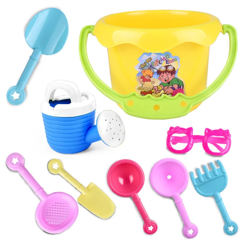 Most effective  Environmental Protection Plastic Creative Sunglasses Beach Buckets Toys with 9 Pcs Summer Children 