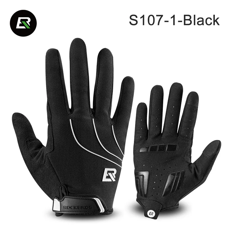 ROCKBROS полный палец перчатки Сенсорный экран перчатки ветрозащитный для велоспорта MTB дорожный велосипедные перчатки мотоцикл для мужчин и женщин Велосипедное снаряжение - Цвет: S107-1-Black white