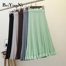 Beiyingni, элегантная женская юбка, осенняя, тонкая, Свинг, толстая, плиссированная, миди, юбки, женские, s, теплые, вязаные юбки, Mujer, Корейская зимняя одежда