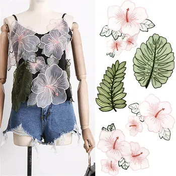 

High quality fashion lace patch material organza embroidery sew on patches for DIY clothes decoration