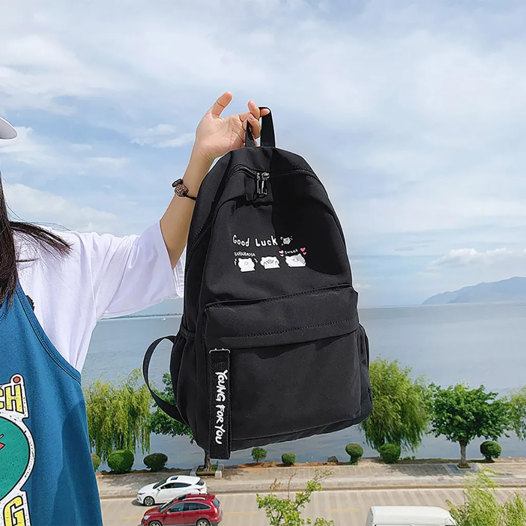 Korean Nylon Solid Color Travel Backpack Women Large Capacity Lightweight Portable Schoolbag Teenager Multi Pockets Back Packs