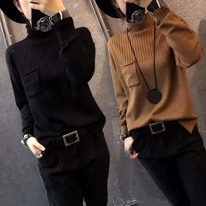 

Winter and Autumn Korean Version of The New Loose Turtleneck Sweater Women's Pullover Knit Bottoming Shirt Black Top