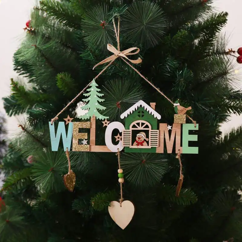 

Christmas Wooden Bells Hanging Ornament Welcome Signs Pendant Christmas Tree Pendant Party Xmas Decorations