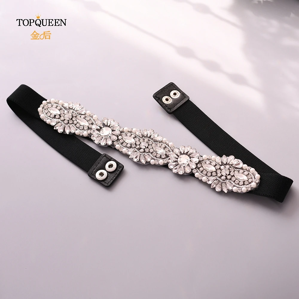 TOPQUEEN S237 черный вышитый бисером пояс с жемчугом для платьев эластичный пояс алмазный пояс с жемчугом для женщин Стразы Аксессуары для платья