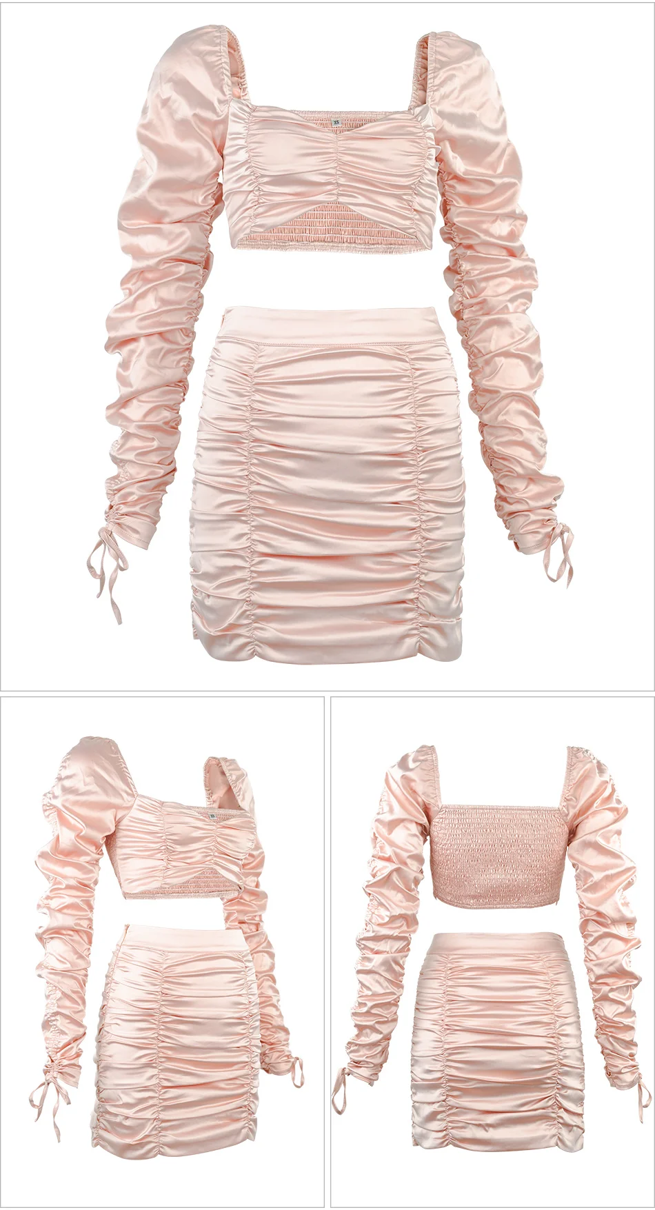 Crop Top and Ruched Mini Skirt Set 