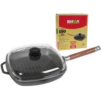 

Frying pan grill with glass cover cast iron 26/28 cm. pan wok dishes cauldron knife mug set thermos bottle 102628C