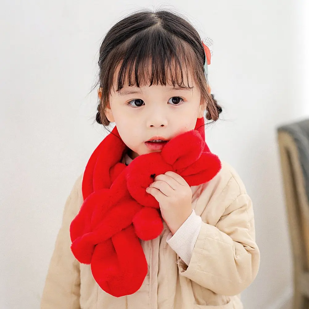 Winter Cute Children Rabbit Scarf Boy Girls Warm Lovely Scarves Baby Imitation Fur Dog Collar Scarf Neck Warmers Christmas Gift