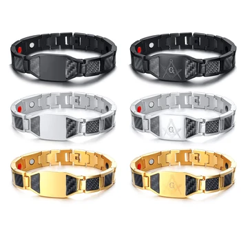

JHSL Black Gold Silver Color Men Statement Bracelets & Bangles High Quality Healthy Magnet Stone Stainless Steel Party Gift