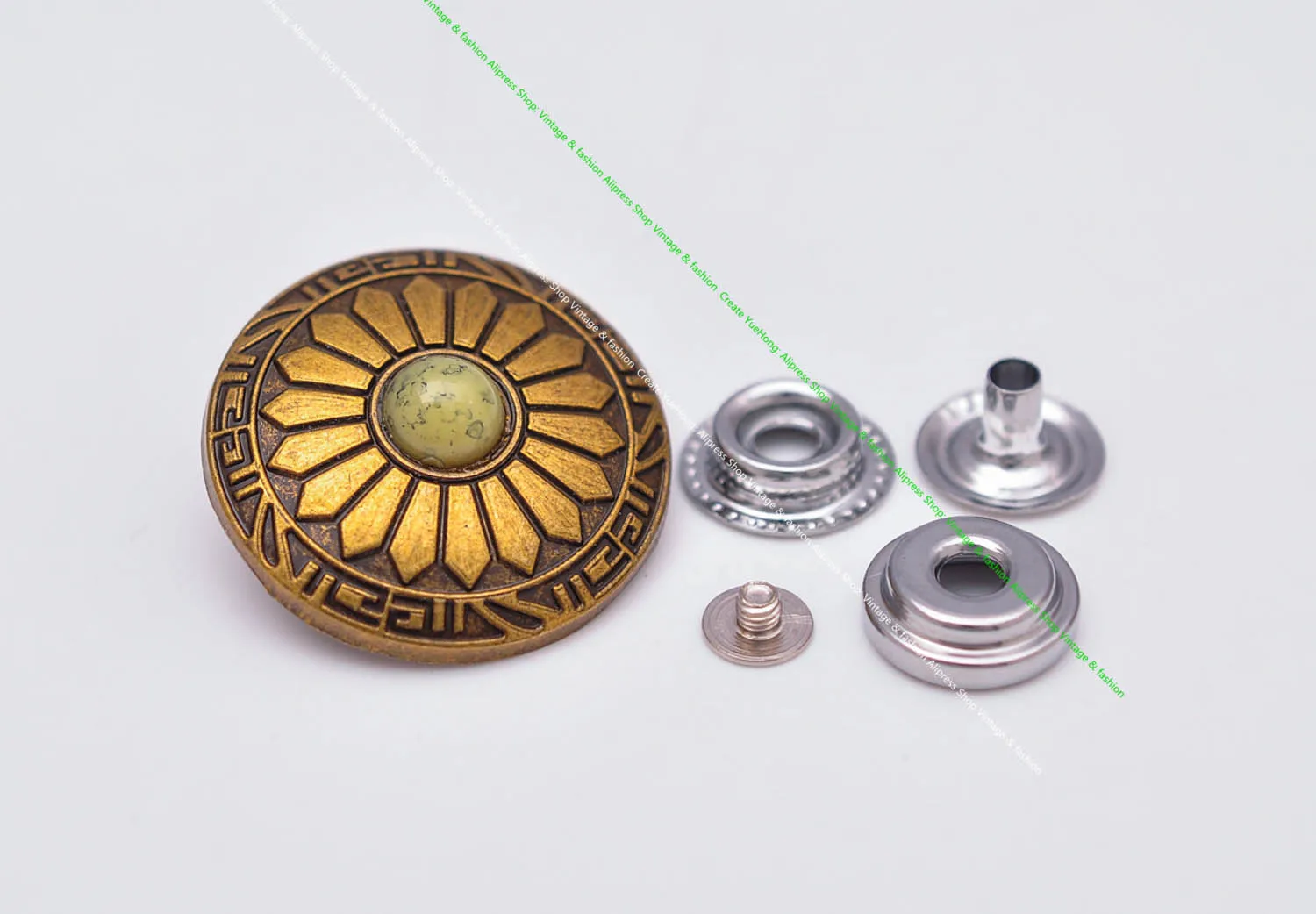 

10X 30mm Brass Beauty Sun Flower Beige Bead Leathercraft Round Concho 201 Snap Button Set Wallet Luggage Bag Keychain Connector