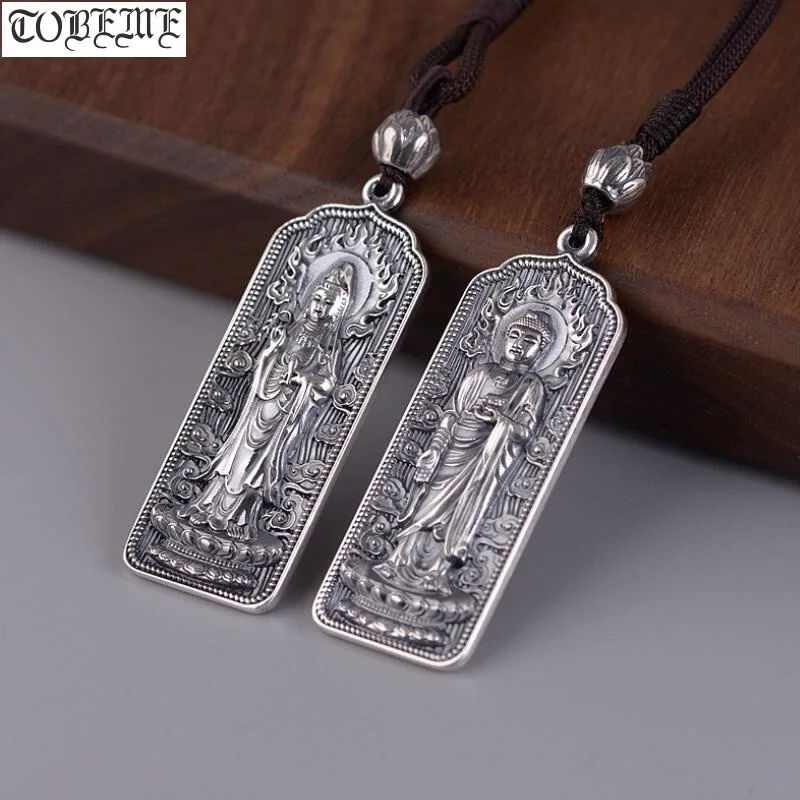 Серебро 100% пробы тибетская подвеска буддийская Kuanyin Авалокитешвара амулет на