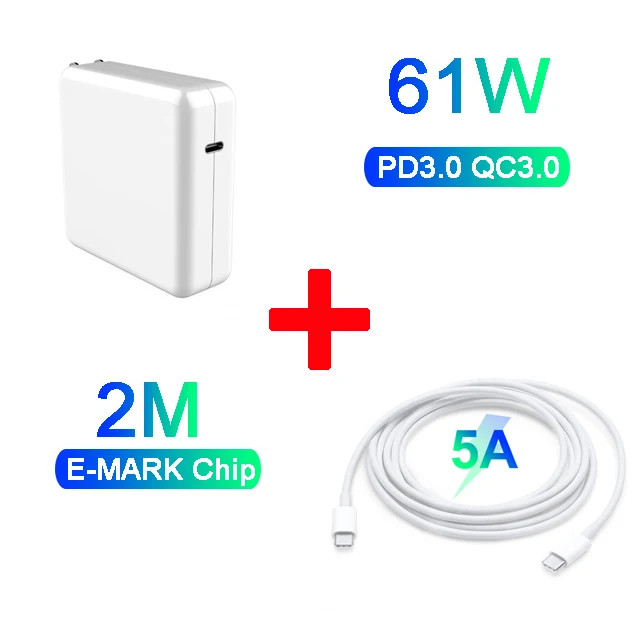 PD зарядное устройство USB-C адаптер питания 18 Вт 30 Вт 61 Вт 87 Вт QC3.0 быстрое зарядное устройство для нового MacBook Pro/Air Macbook iphone 11 pro/iPad Pro зарядное устройство - Тип штекера: 61W Add 2M Cable
