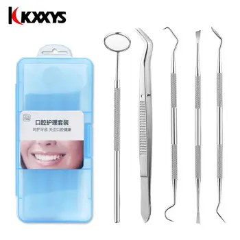 

5Pcs/Set Oral Hygiene Care Dental Tools Stainless Steel Tartar Remover Teeth Whitening Cleaning Kit With Box Teeth Clean Kit