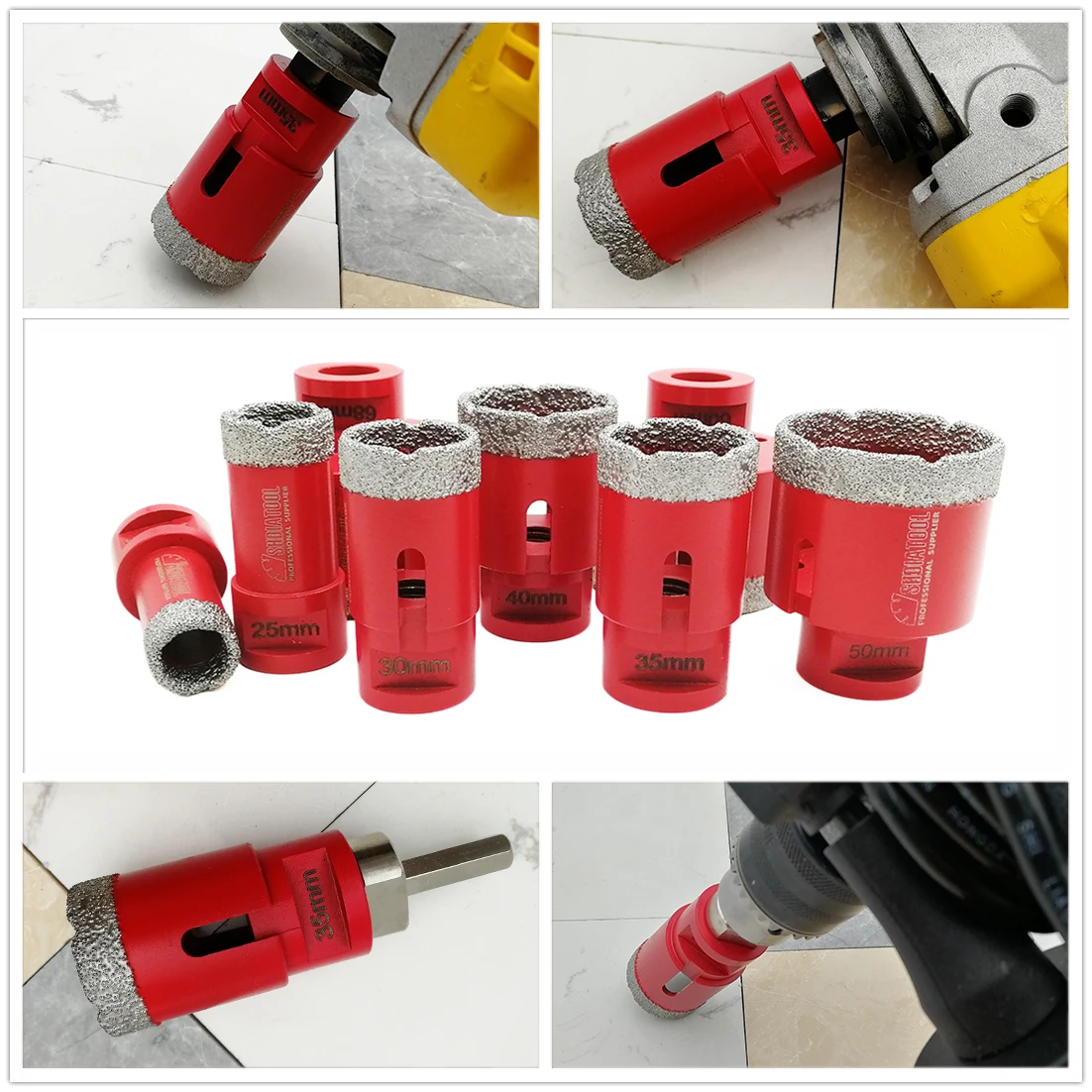 SHDIATOOL 1set M14 Vacuum Brazed Diamond Drill Core Bits With Box Dia 20+25+30+35+40+50+60+68mm Granite Marble Ceramic Hole Saw