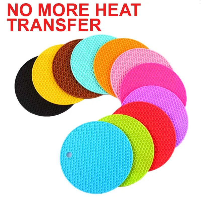 

Silicone Plastic Table Protective Placemat Pot Mat Dish Pad 3PCS Round Shape Coaster Heat Protection Mat 14*14cm Food Grade