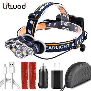 

XM-L T6 USB Rechargeable Headlight Super Bright 18650 Battery Headlamp Head Lamp High Power White & Red Light KC08 For Cycling
