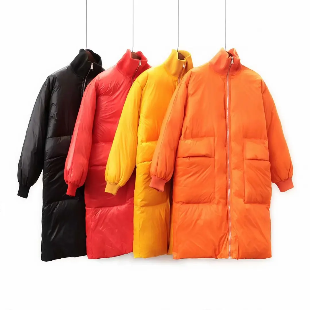 

INS Long down Cotton Coat 2018 Autumn And Winter New Style Solid Color Space Bright Surface Stand Collar Coat Multi-color
