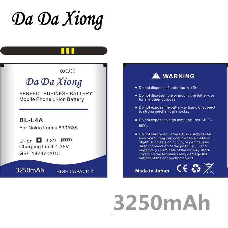 Da Xiong 3250 мАч BL-L4A BV-L4A BLL4A батарея для Nokia Lumia 830 RM984 Lumia 535 RM-1090 RM-1089 телефона