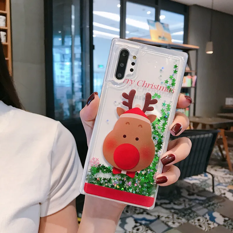 Case For Samsung Note 10 Plus S10e S10 Plus S9 S8 S7 Edge Cover Christmas Santa Claus Elk Glitter Quicksand Clear New Year Coque (5)
