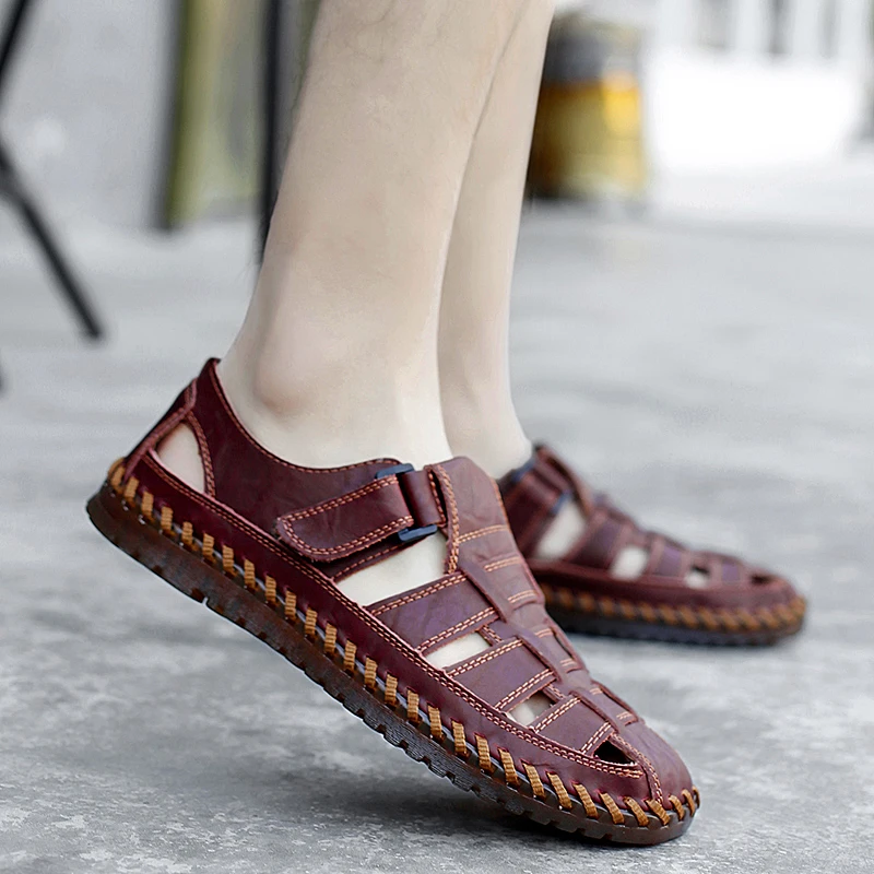 Summer Genuine Leather Roman Men's Sandals Business Casual Shoes Outdoor Beach Wading Slippers Men's Shoes Big Size 39-48