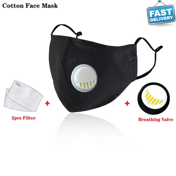 

Reusable anti dust black face mask washable cloth cotton mask protective mascarillas with breathing valve 2pcs/lot free shipping