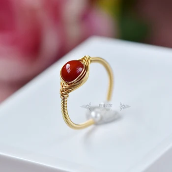 

Original Adjustable Red Stone Pearl Ring For Women Girl Eternity Anniversary Jewelry