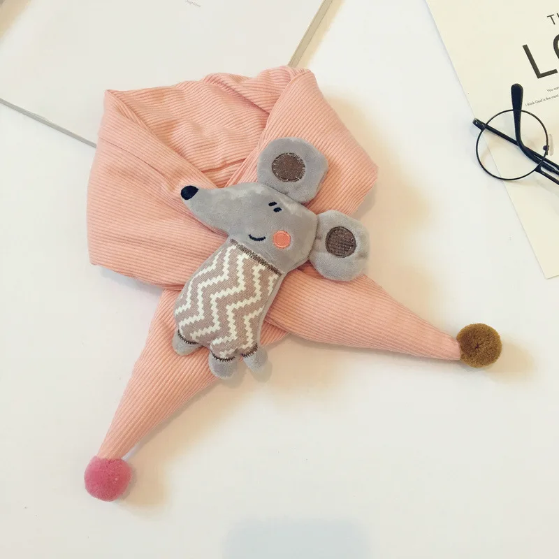 Толстый теплый Снуд шарф с мышкой из мультфильма; Модный цветной шарф для волос; Детский шарф с круглым вырезом; зимние шарфы с крестиками для малышей - Цвет: light pink