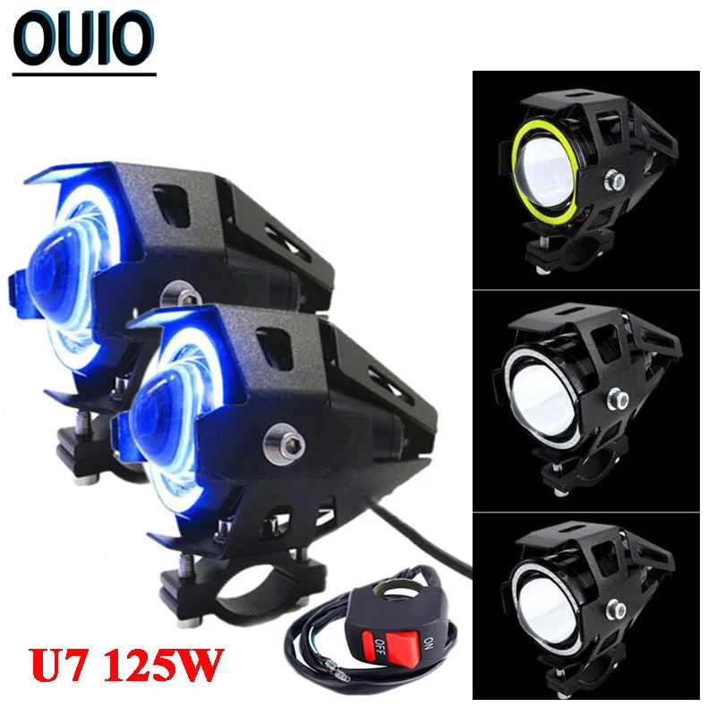 Motorcycle Headlight LED Driving Running Light Fog Lamp with Angel Eyes Lights Ring Front Spotlight Color : Blue-2pcs LED Headlamp for Motorbike