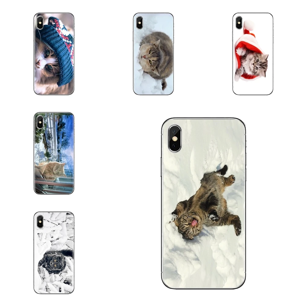 Зимний котенок для iPhone XS Max XR X 4 4s 5 5S 5C SE 6 6S 7 8 Plus samsung Galaxy J1 J3 J5 J7 A3 A5 прозрачные чехлы