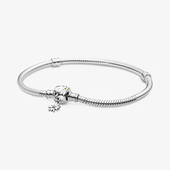 

2020 Fashion 100% 925 Sterling Silver Daisy Flower Clasp Snake Chain Bracelet Sterling Silver Jewelry Women Birthday Gift