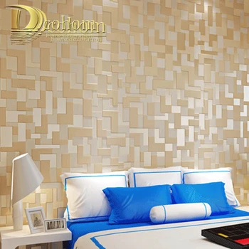 

High quality 3D Mosaic Lattice Wall paper Europe Modern Embossed Flocking Non-Woven Living room TV Background Wallpaper R598