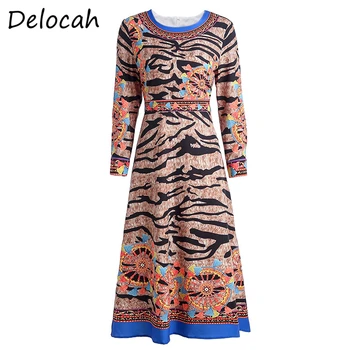 

Delocah Spring Summer Dress Fashion Designer Women Long Sleeve Leopard Printed Elegan Slim Female Midi Dresses vestoidos