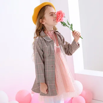 

2020 Autumn Childrens Clothing Girls British Plaid Suit Jacket Mid-Length Windbreaker Baby Girl Winter Coat Temperament Jacket