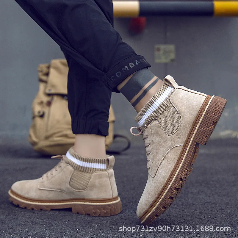 

Martin Boots Men's Hight-top British Style Retro Trend Versatile Korean-style Worker Boot 2019 Autumn & Winter Socks Mouth Short