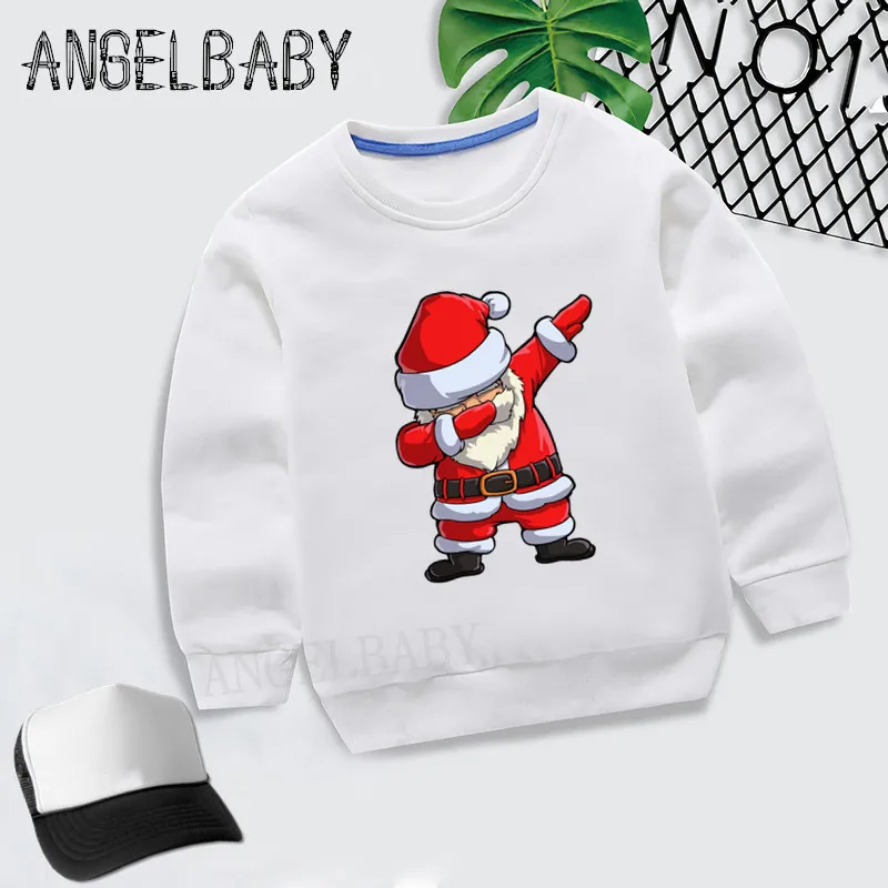 Новинка года; осенний свитер для мальчиков и девочек; детские толстовки с капюшоном с изображением Санта-Клауса; топы для детей; одежда; KYT5112