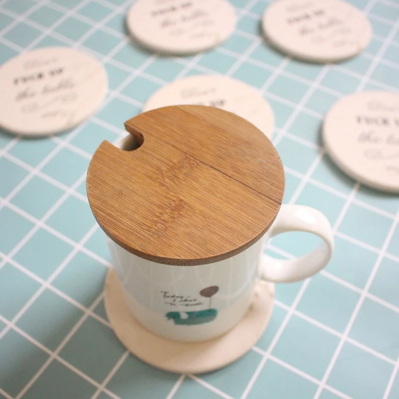 4Pcs Ceramic Soft Wooden Round Cup Mat Drink Coasters Heat Insulation Holder Mats for Coffee Table