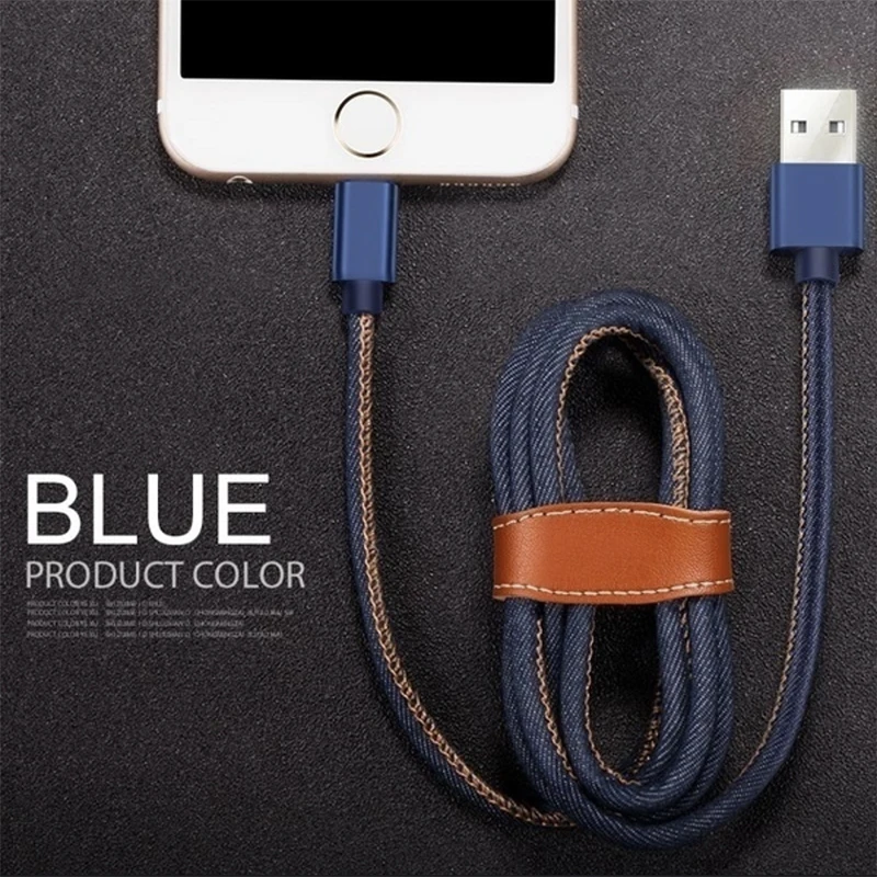 Джинсовый Плетеный USB кабель, быстрое зарядное устройство, кабель для передачи данных для IPhone X 87 65, ковбойский ткацкий кабель для IPhone, USB адаптер для быстрой зарядки - Цвет: blue