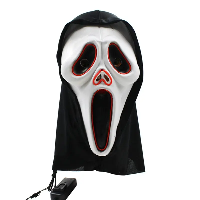 Новинка, латексная светодиодный светящаяся маска с черепом, маска для Хэллоуина, маскарадный костюм, реквизит, аксессуары, Q1FD