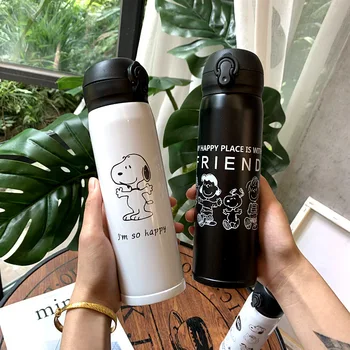 

Korean Cute Cartoon Dog Bounce Cover Bullet Stainless Steel Thermoses Leak-proof Vacuum Flask Portable Large Capacity Water Cups