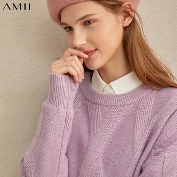 

Amii Minimalist Round Neck Sweater Winter Women Casual Loose Solid Thick Elegant Female Pullover Sweater 11940537