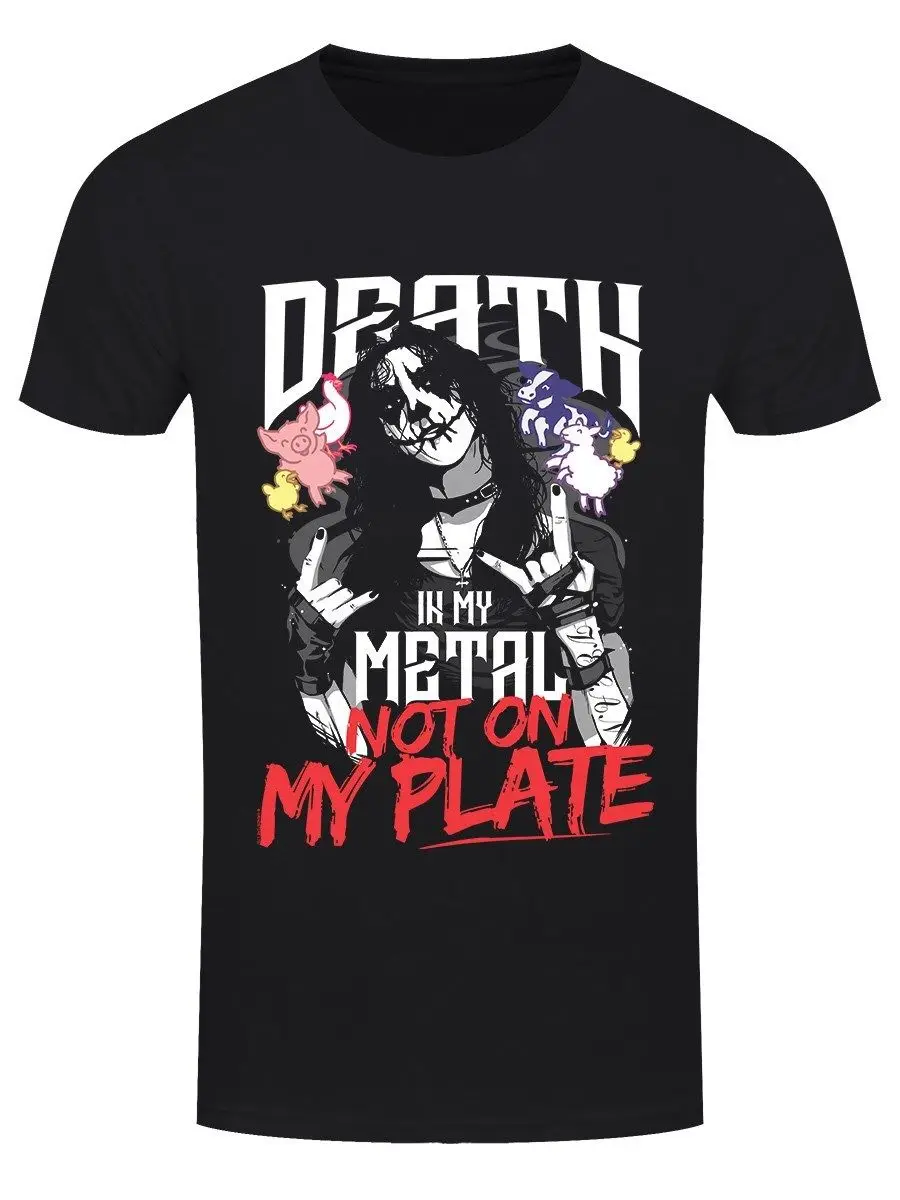 Death In My Metal Not on Plate Vegan Vegetarian Men's Black T-shirt T Shirts Casual Brand Clothing Cotton | Мужская одежда