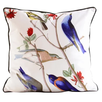 

DUNXDECO Cushion Cover Decorative Pillow Case American Country Style Bird Flora Print Soft Sofa Chair Coussin Decorating