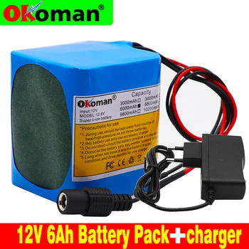 

Okoman high quality battery pack 12V 6000mAh 18650 lithium ion rechargeable battery 6Ah DC12.6V portable battery + charger