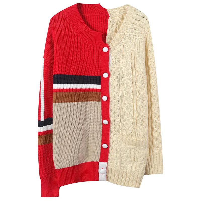 Best Price Women Cardigan Plus Size Color Block Striped Sweater Coat Button Outwear Long Sleeve Streetwear Knitted Top Winter High Version