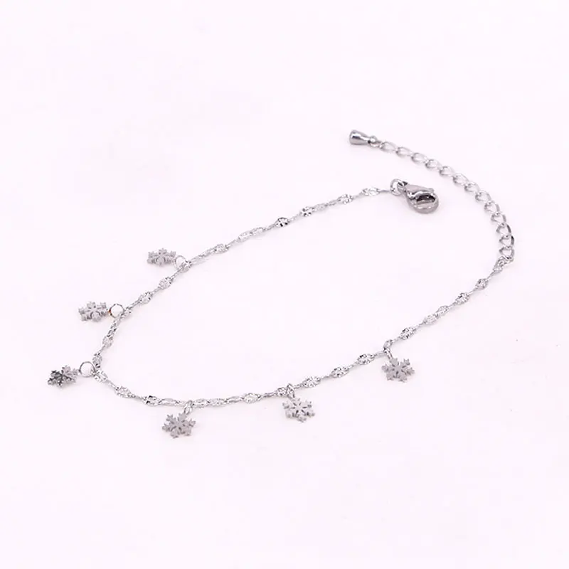 Hang 6 Beautiful Snowflake Charm Anklets For Women Titanium Steel Gold Color Anklet Fashion Foot Jewelry Leg Chain Female