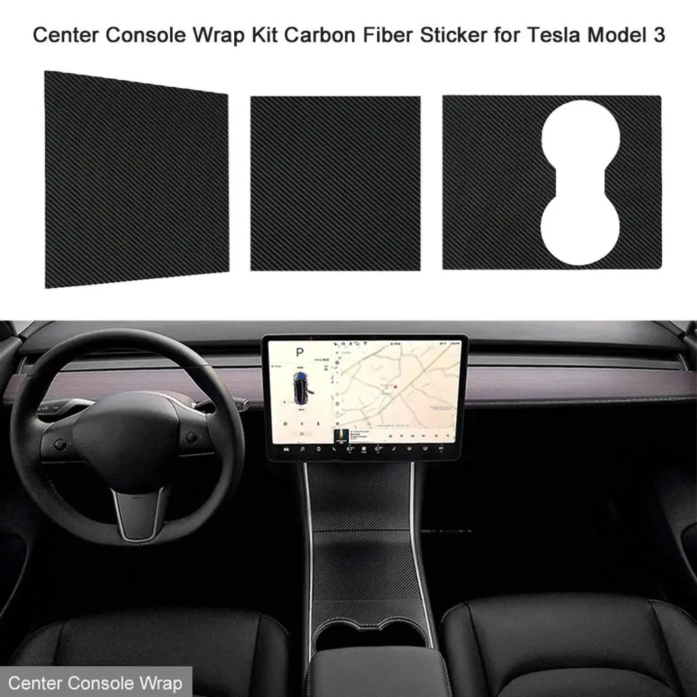 Car Stickers Car Center Console Wrap Kit Sticker Dashboard Matte Carbon Fiber Black Tesla Model 3