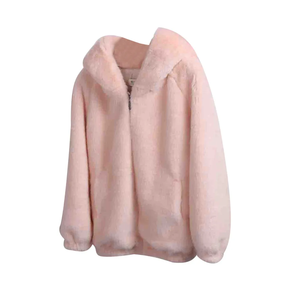 Новое Женское зимнее теплое плотное пальто Твердые крышки с капюшоном шерстяная куртка кардиган Свободное пальто горячая Распродажа Manteau Fourrure Femme#0827 - Цвет: Розовый
