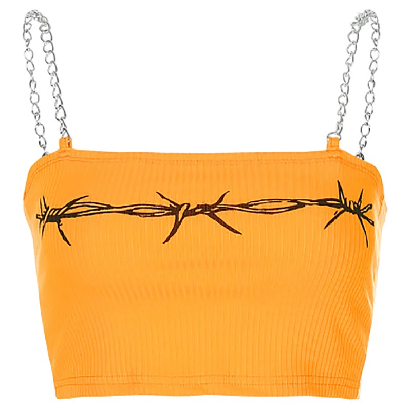 Women Chain Strap Crop Tops Bodycon Punk Style Streetwear Outfit