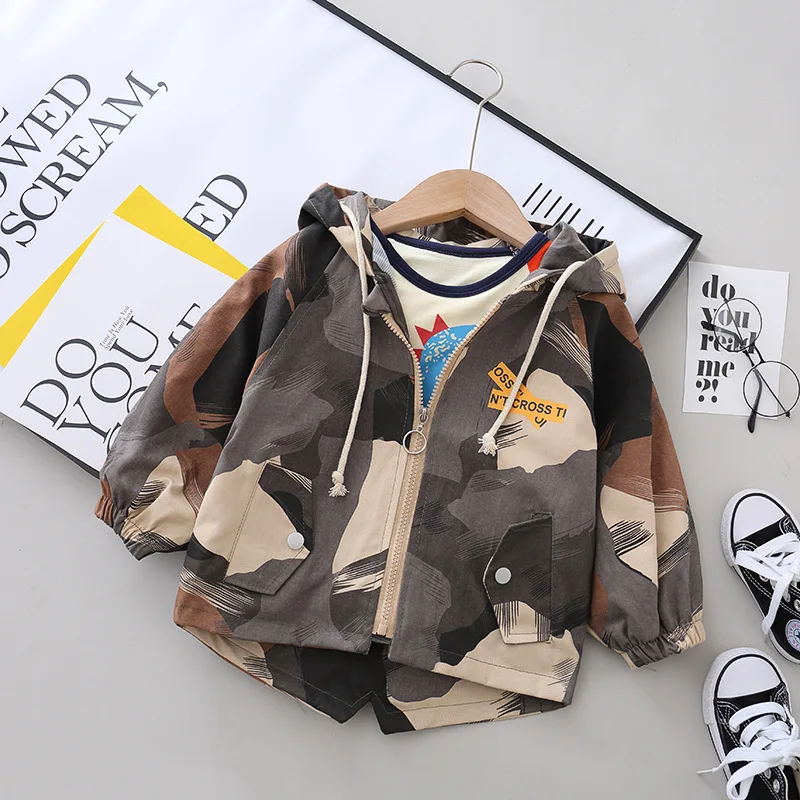 

2020 New Style Western Style Treasure Spring BOY'S Girls Lettered Camouflage Spring And Autumn Single Blouse Camouflage Trench C